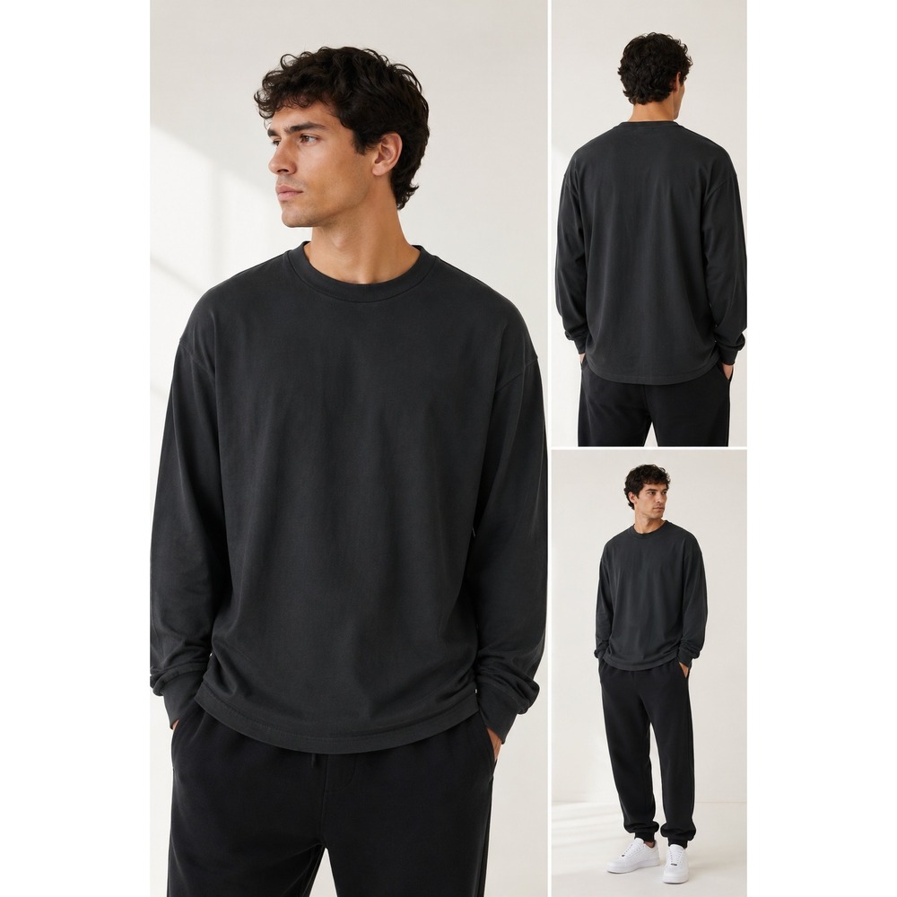 SKIMS Heavy Cotton Jersey Oversized Long Sleeve T-Shirt Onx LS-LST-10267W Mens L